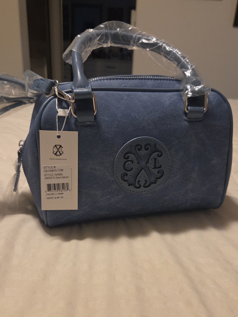 Christian Lacroix Light Denim Blue Dome Satchel with Top Handles